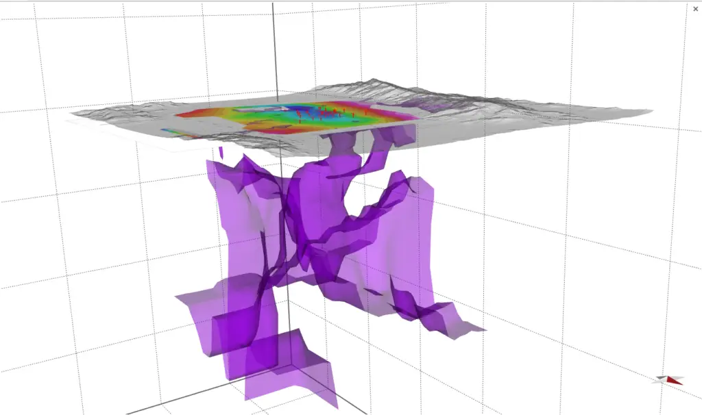 isovalue of conductivity geothermal system, pipe of deeply rooted high conductors